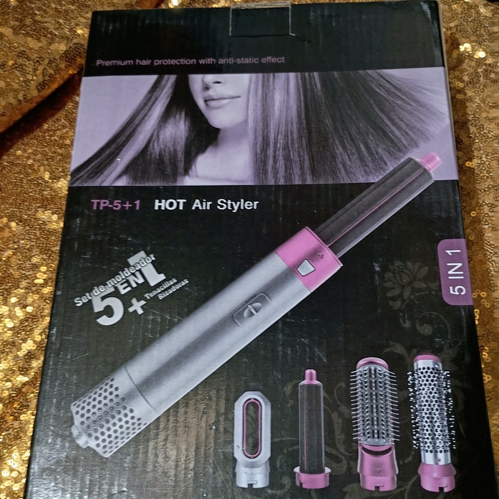 5-in-1 Hot Air Styler Hair Tool - Pink/Silver